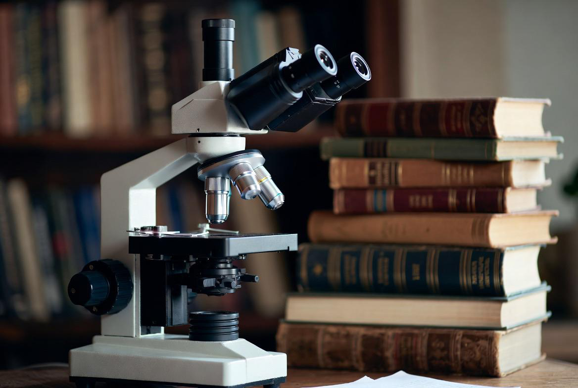 TEMIMA STEM — microscope alongside stack of books